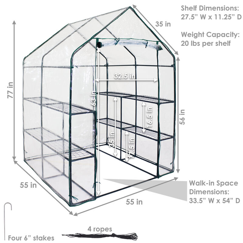 Sunnydaze Grandeur Walk-In Greenhouse with 4 Shelves for Outdoors - Clear