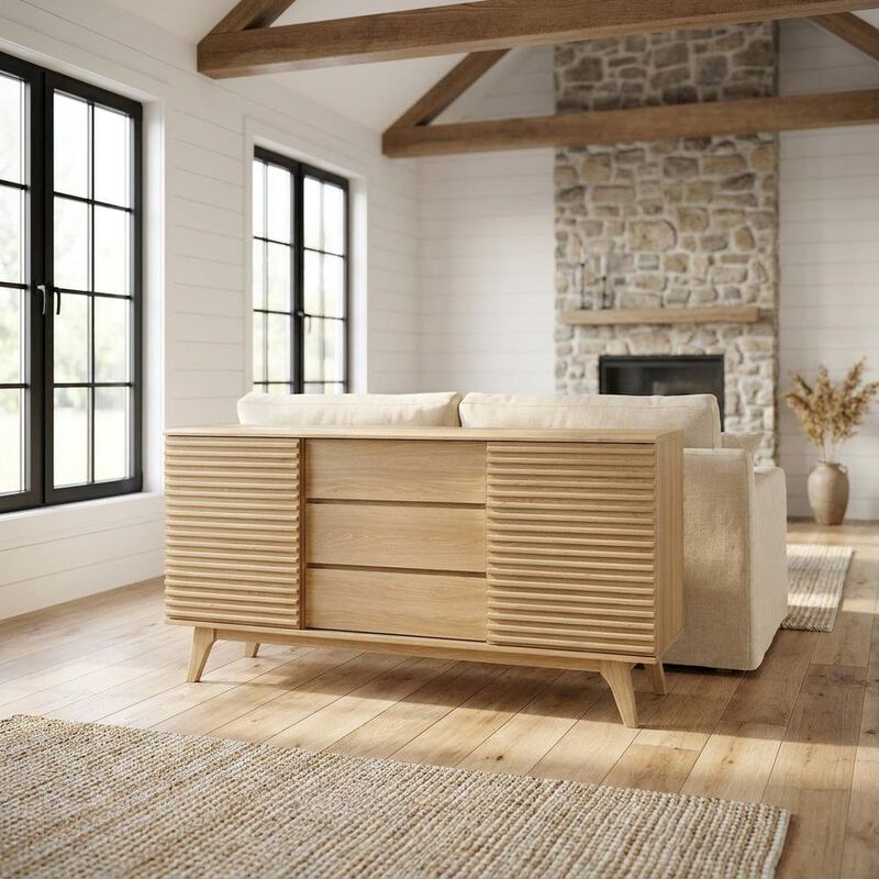 Wooden Sideboard Buffet Cabinet with Storage for Dining Room, Oak image number 3