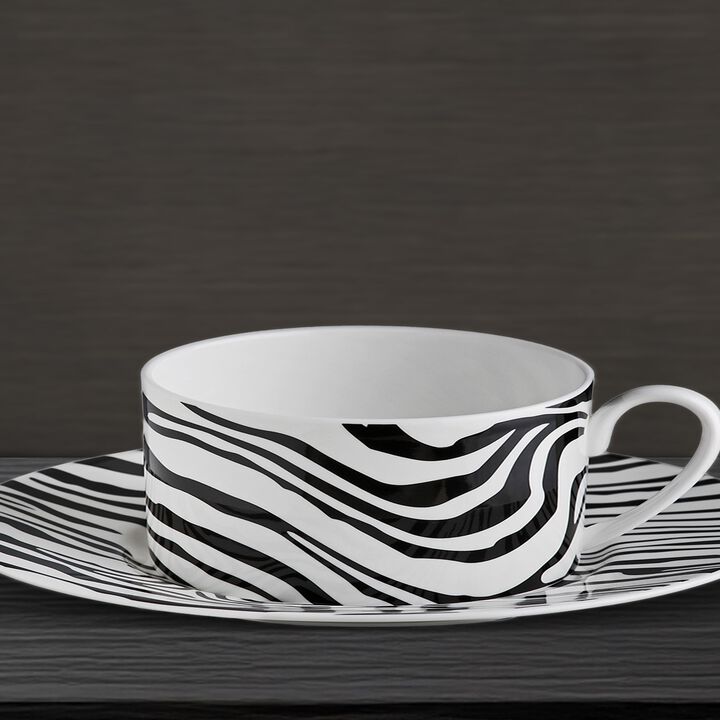 Tea Cup & Saucer ZEBRAGE Set of 2 in Luxury Box 3.3", H 2.3", cap. 7.5 oz, Saucer diam. 6"