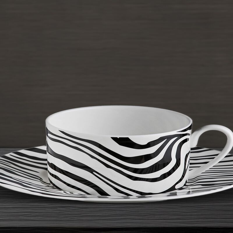 Tea Cup & Saucer ZEBRAGE Set of 2 in Luxury Box 3.3", H 2.3", cap. 7.5 oz, Saucer diam. 6" image number 1