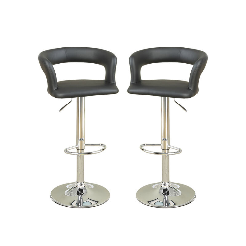 Set of 2 PU Bar Stools with 360 Degree Swivel Design, Black