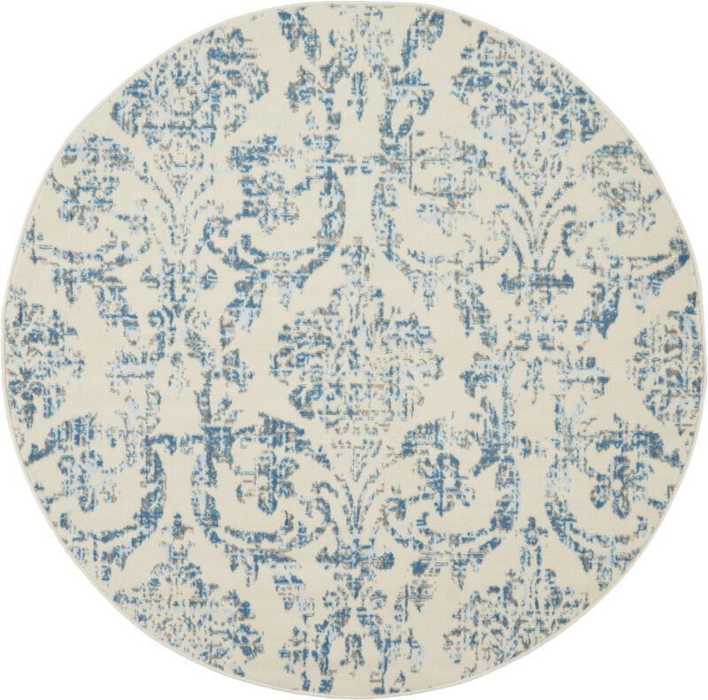 5 cream Round Damask Power Loom Area Rug