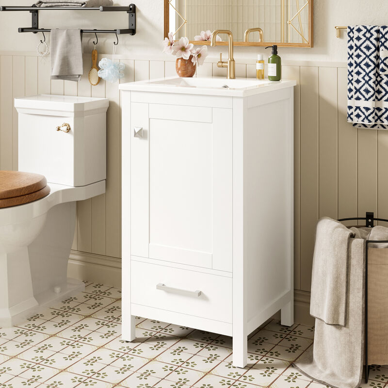 ELEMENT ACE Compact Bathroom Vanity with Integrated Ceramic Sink, Soft-Close Drawer & Door, Divider Drawer, Adjustable Foot Pads for Small Bathrooms image number 3