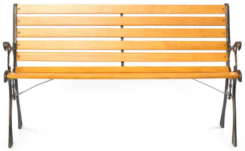 Wooden Outdoor Park Patio Garden Yard Bench with Designed Steel Armrest and Legs