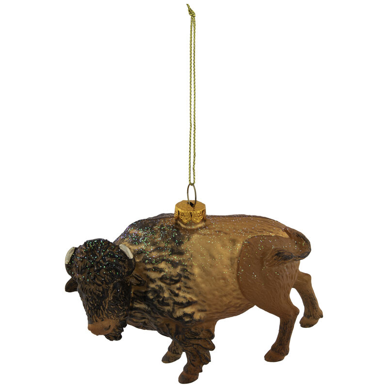 4.25" Glittered Copper Glass Buffalo Christmas Ornament image number 3