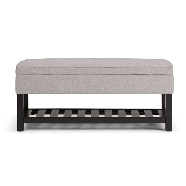 Cosmopolitan 44 inch Wide Transitional Rectangle Storage Ottoman Bench with Open Bottom in Cloud Grey Linen Look Fabric