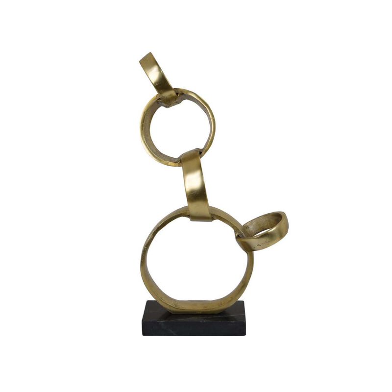 Lo Abstract Interlinked Ring Sculpture, Solid Black Base, Gold Metal - Benzara