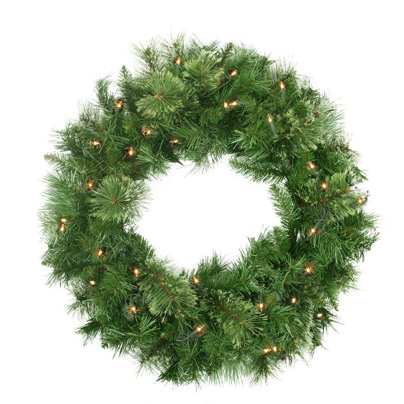 Pre-Lit Mixed Cashmere Pine Artificial Christmas Wreath - 24-Inch  Clear Lights image number 0
