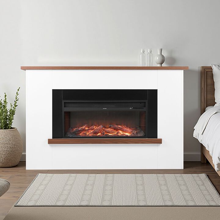 Freestanding Fireplace Heater 1500W with Adjustable Flames, Timer and Remote-White