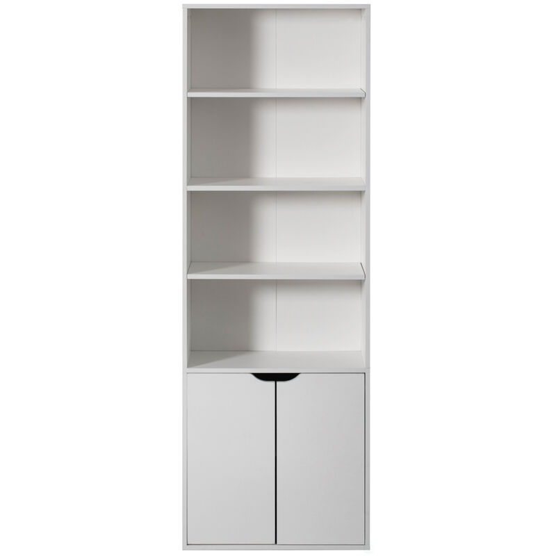 71 Inches Multi Purpose White 4 Tier Open Book Shelf and Bookcases with 2 Doors Storage Cabinet and 1 Adjustable Shelf - Ideal for Home Office, Living Room, Classroom, Study Room