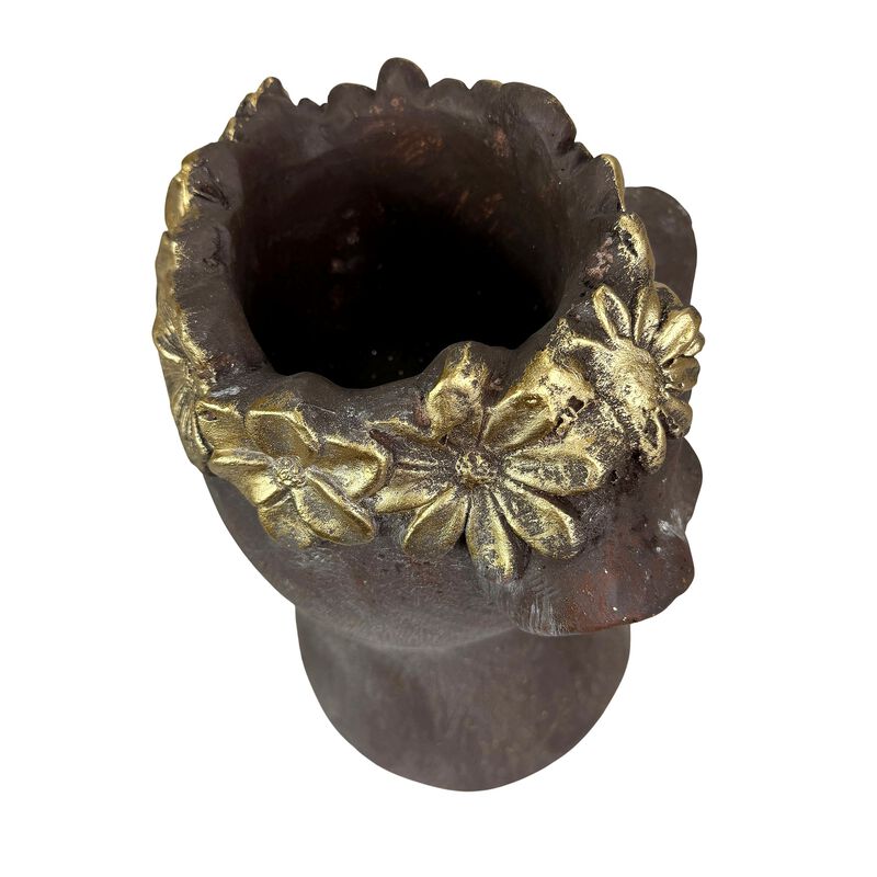 Dog Bust Planter Brown Gold Distressed 1325 In Magnesium Oxide Pot image number 3