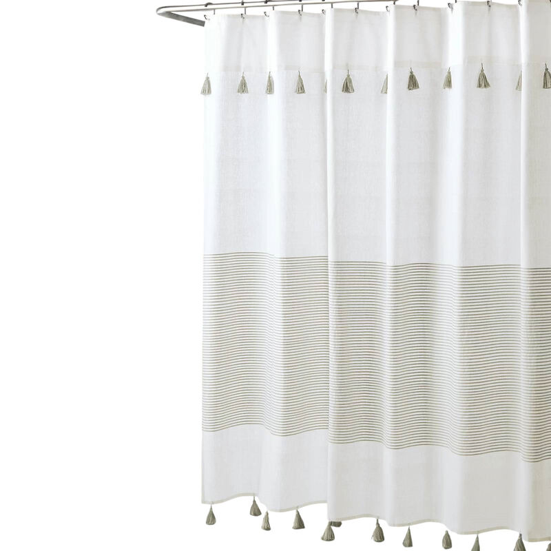 Modern Farmhouse Striped Shower Curtain – 100% Cotton, Subtle Texture & Machine-Washable