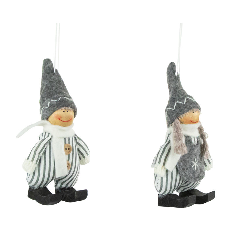 Set of 2 Gray and White Striped Plush Twin Gnomes Christmas Ornaments 5.5" image number 3