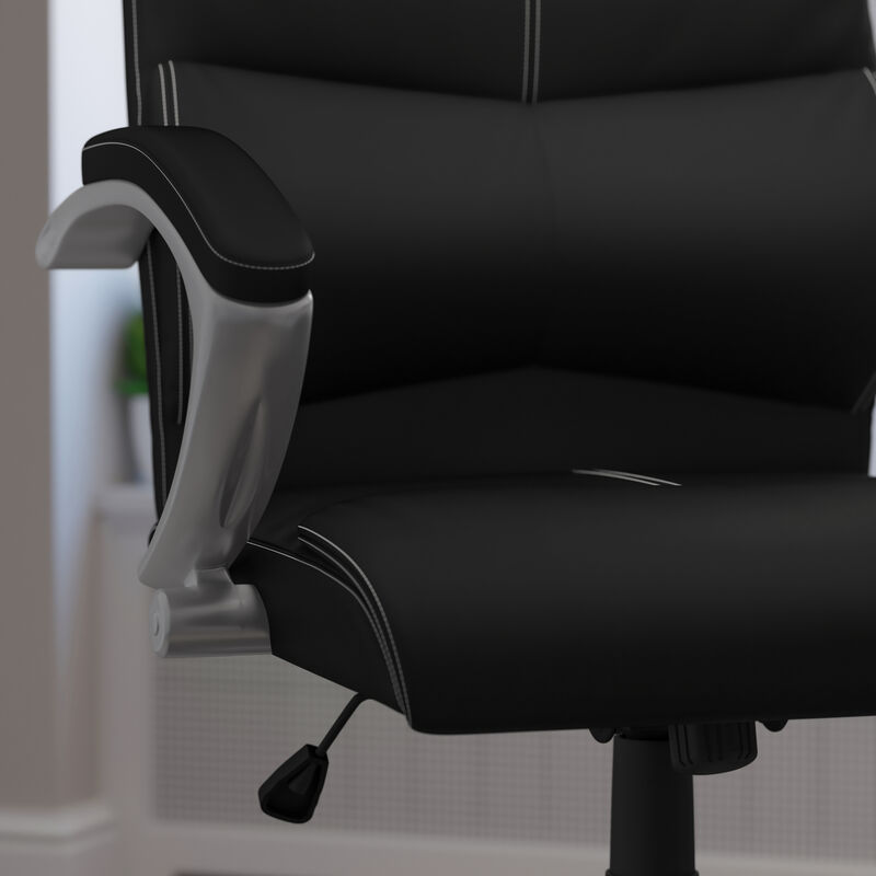 Karen High Back LeatherSoft Executive Swivel Office Chair with Curved Headrest and Line Stitching image number 6