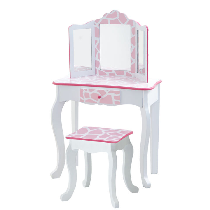 Fantasy Fields - Fashion Giraffe Prints Gisele Play Vanity Set - Pink / White