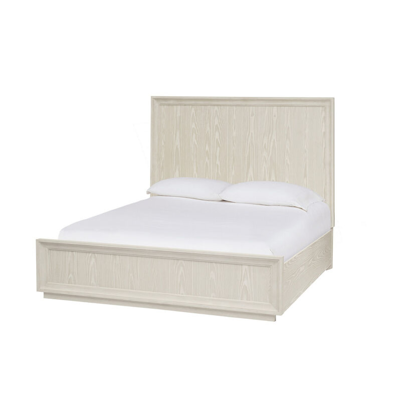 Maxi Queen Size Platform Bed, High Headboard, Wire Brushed Wood, Beige - Benzara