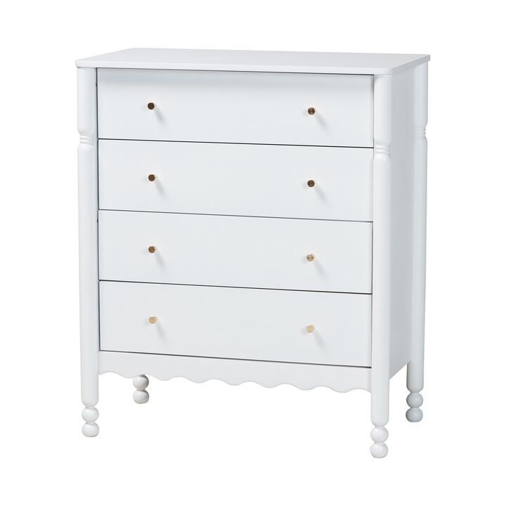 Baxton Studio Hoffman Chest - 4-Drawer Vertical Storage Cabinet with Scalloped Apron and Turned Legs for Bedroom