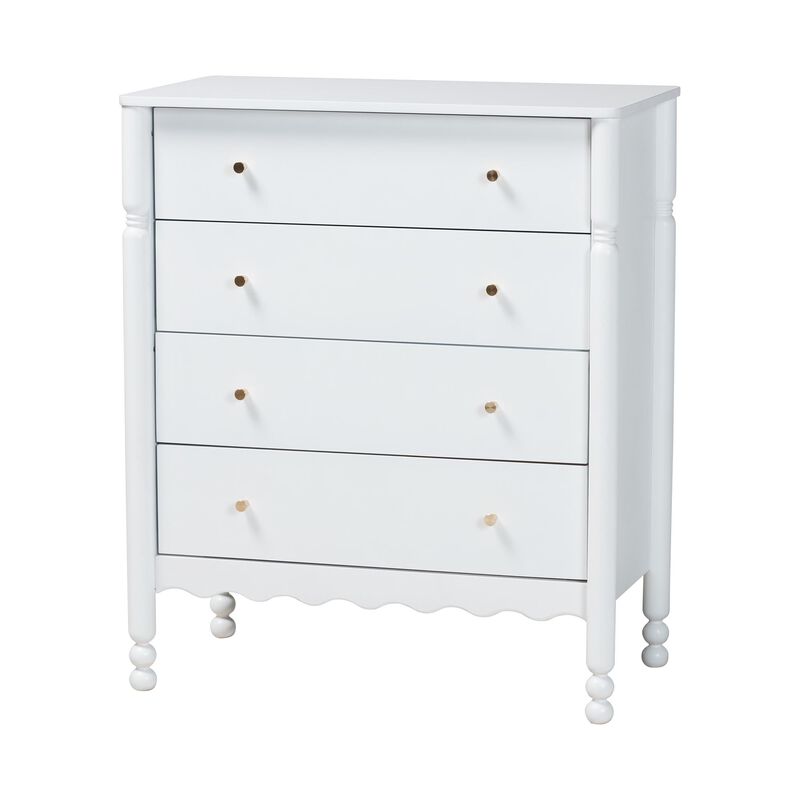 Baxton Studio Hoffman Chest - 4-Drawer Vertical Storage Cabinet with Scalloped Apron and Turned Legs for Bedroom image number 0