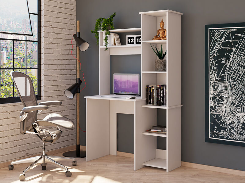 DEPOT E-SHOP Aramis Desk, Five Shelves, Two Superior Shelves, White
