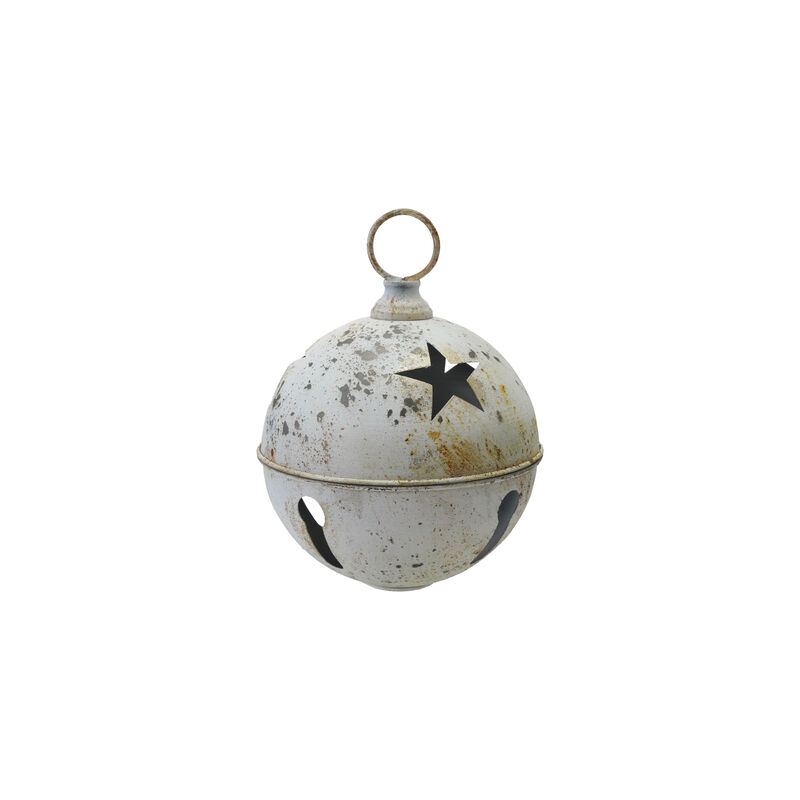 Metal Bell Ornament with Star Cut-Outs in Distressed Finish, White image number 0