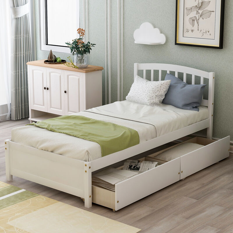 Whisen Elegant Design Twin Size Platform Bed with Two Drawers and Headboard - Gray