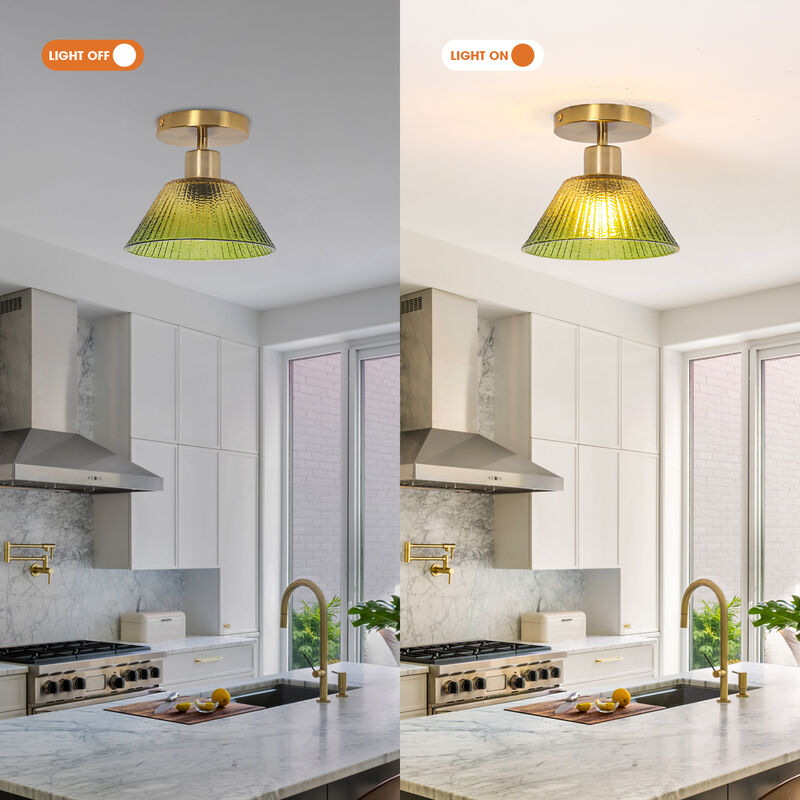 7.5" Vintage Green Glass Semi Flush Mount Ceiling Light