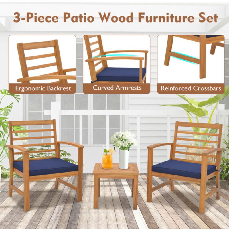 Hivvago 3 Pieces Outdoor Furniture Set with Soft Seat Cushions