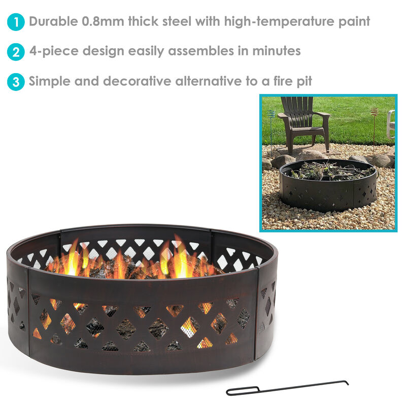 Sunnydaze 36 in Crossweave Steel Wood Burning Fire Pit Ring with Poker image number 4