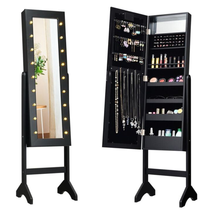 Hivvago Mirrored Jewelry Cabinet Armoire Organizer w/ LED lights