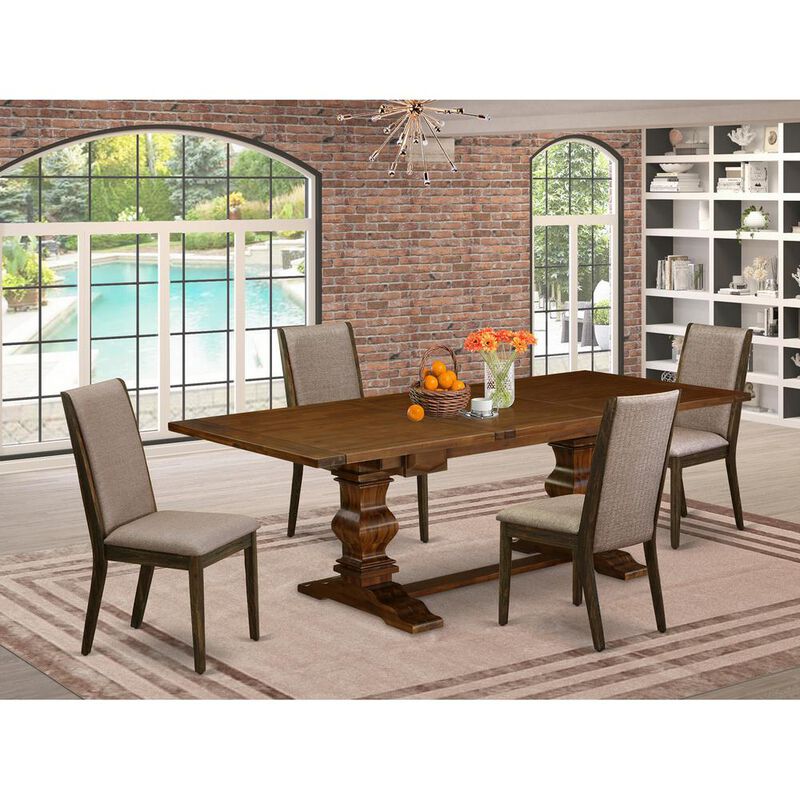 East West Furniture 5 Piece Dining Table Set for 4 Includes a Rectangle Kitchen Table with Removable Leaf and 4 Dark Khaki Linen Fabric Parsons Chairs, 42x92 Inch, Walnut