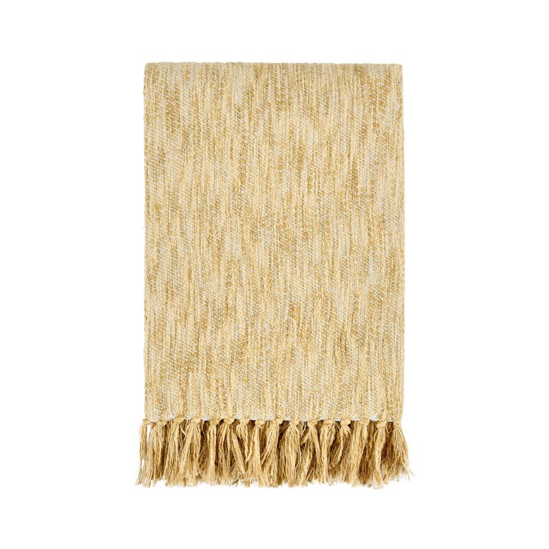 Avu Throw Blanket, 50x70 Yellow Cotton and Polyester, Knotted Tassels - Benzara