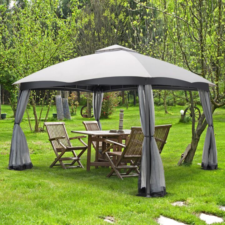 Patio Double-Vent Canopy with Privacy Netting and 4 Sandbags