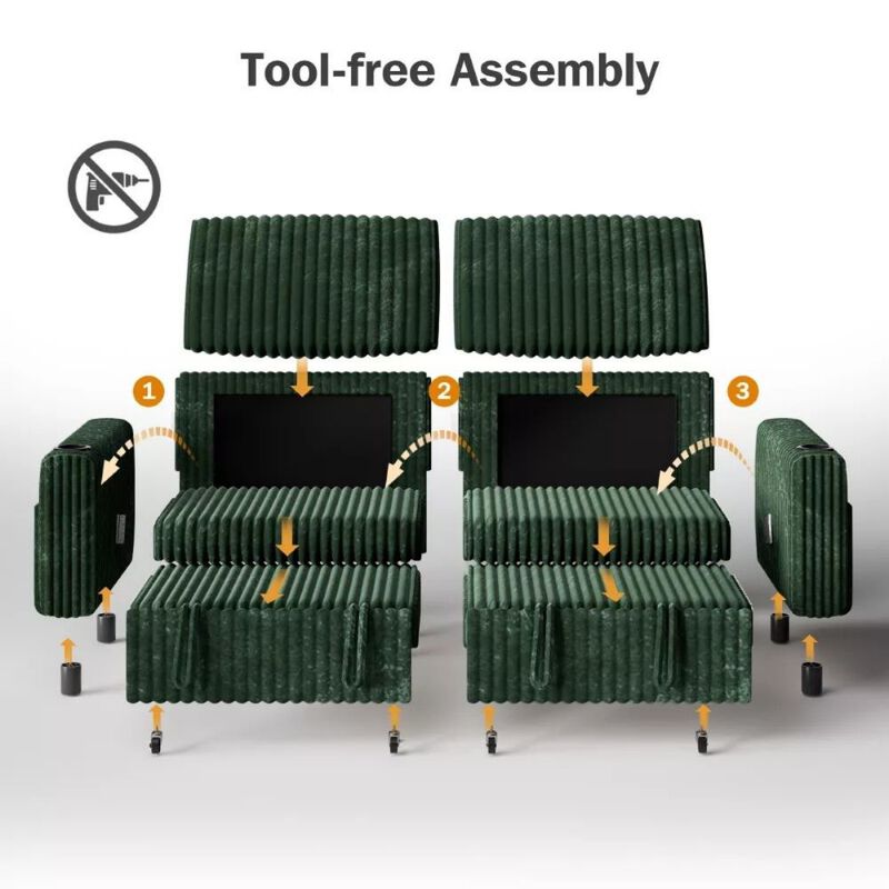 91" Convertible Sleeper Sofa Bed, Loveseat with 5-Level Reclining Backrest, Pull-Out Bed, USB Ports image number 3