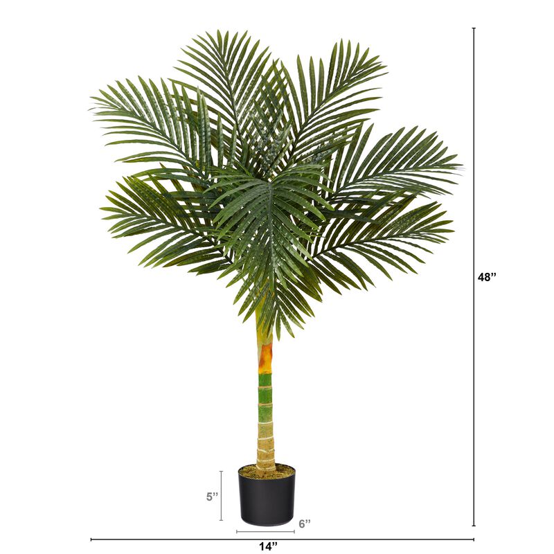 Hivvago 4 Feet Single Stalk Golden Cane Artificial Palm Tree