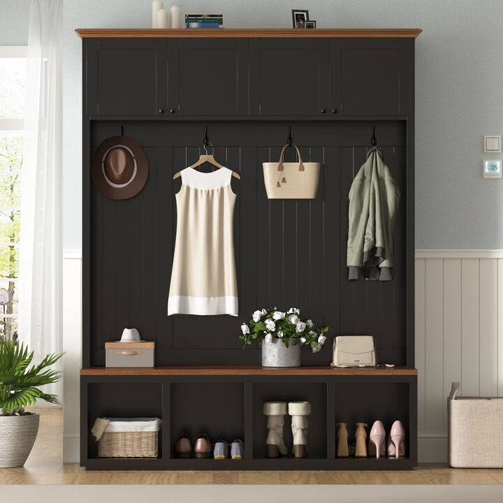 Merax 4-in-1 Entryway Storage Unit with Comfortable Bench Seating, Closed Cabinets