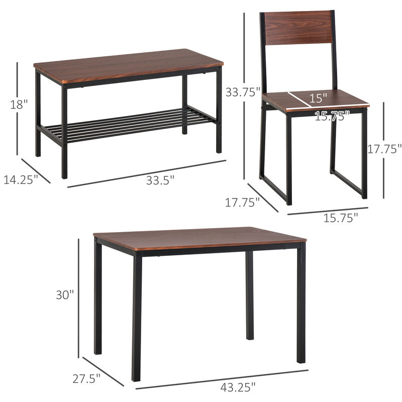 Hivvago Industrial Dining Table Set with Bench for Kitchen image number 2