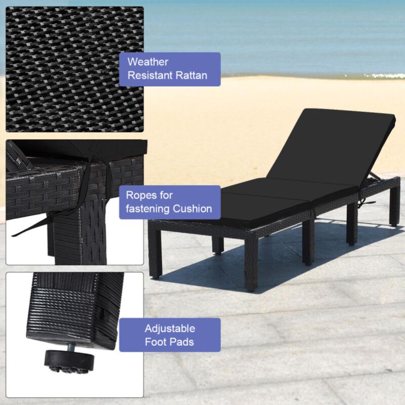 Hivvago Patio Rattan Height Adjustable Lounge Chair with 2 Set of Cushion Cover