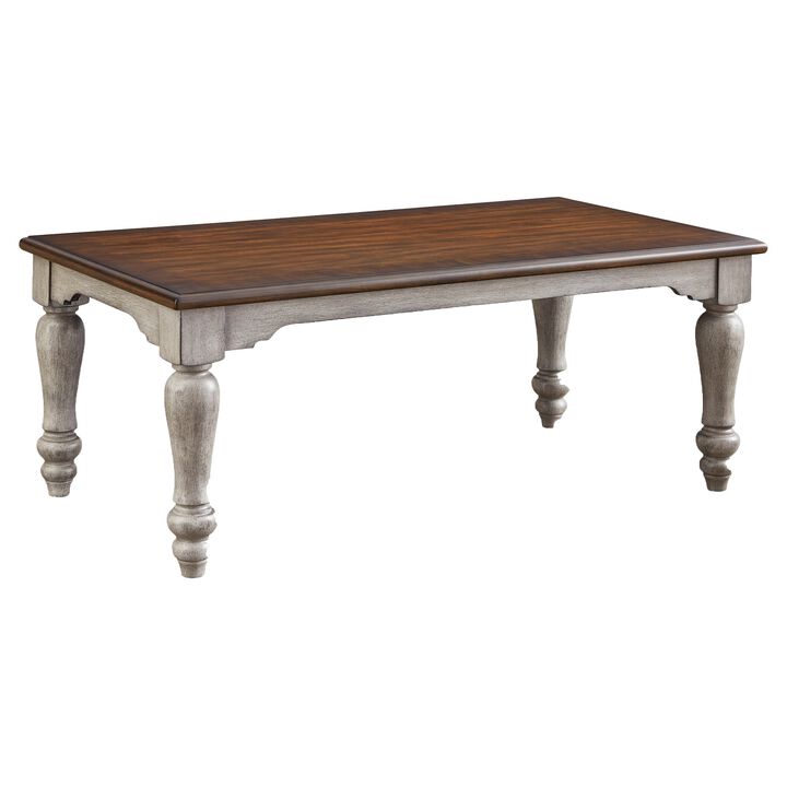 Classic 52 Inch Coffee Table, Pine Wood Construction, Brown Top, White-Benzara