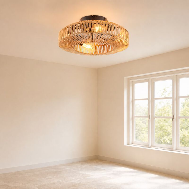 Ceiling Fan with Light Low Profile Flush Mount Caged image number 2