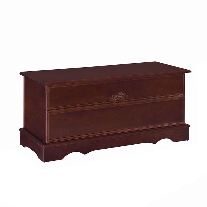 Traditional Style Lift Top Wooden Chest with Carved Details, Dark Brown-Benzara
