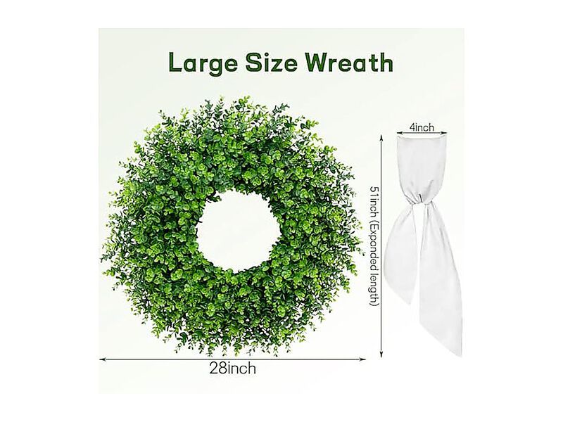 28 Large Boxwood Wreaths Front Door Artificial Green Spring Wreath Sash Greenery image number 1