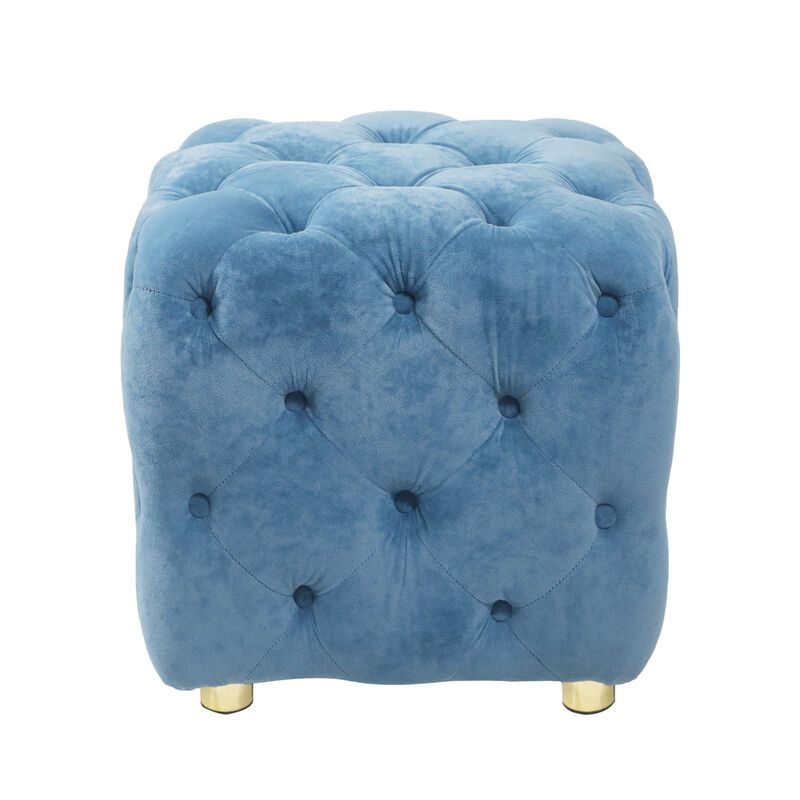 Blue Modern Velvet Upholstered Ottoman, Exquisite Small End Table, Soft Footstool, Dressing Makeup Chair, Comfortable Seat for Living Room, Bedroom, Entrance
