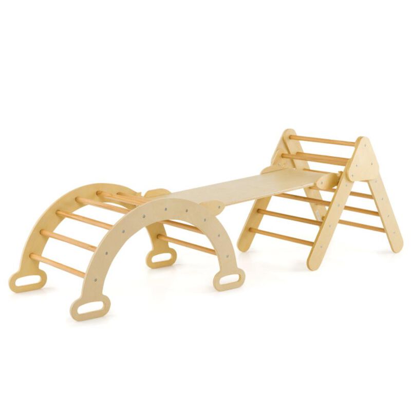 Hivvago 5-in-1 Wooden Kids Climber Toys with Triangle Arch Ramp