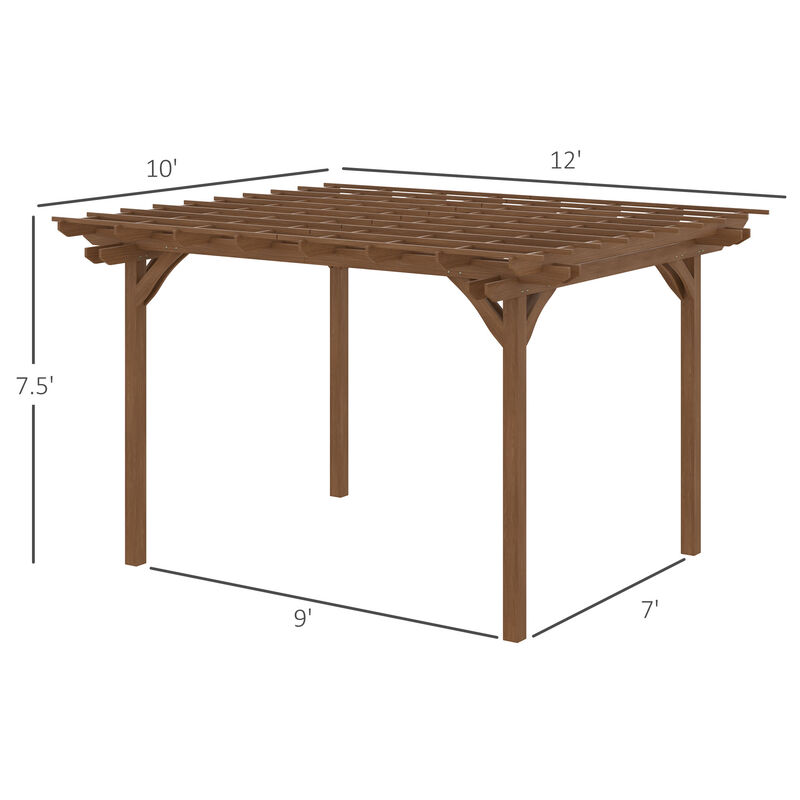 Outsunny 12' x 10' Outdoor Pergola, Wood Gazebo Grape Trellis with Stable Structure for Climbing Plant Support, Garden, Patio, Backyard, Deck, Brown