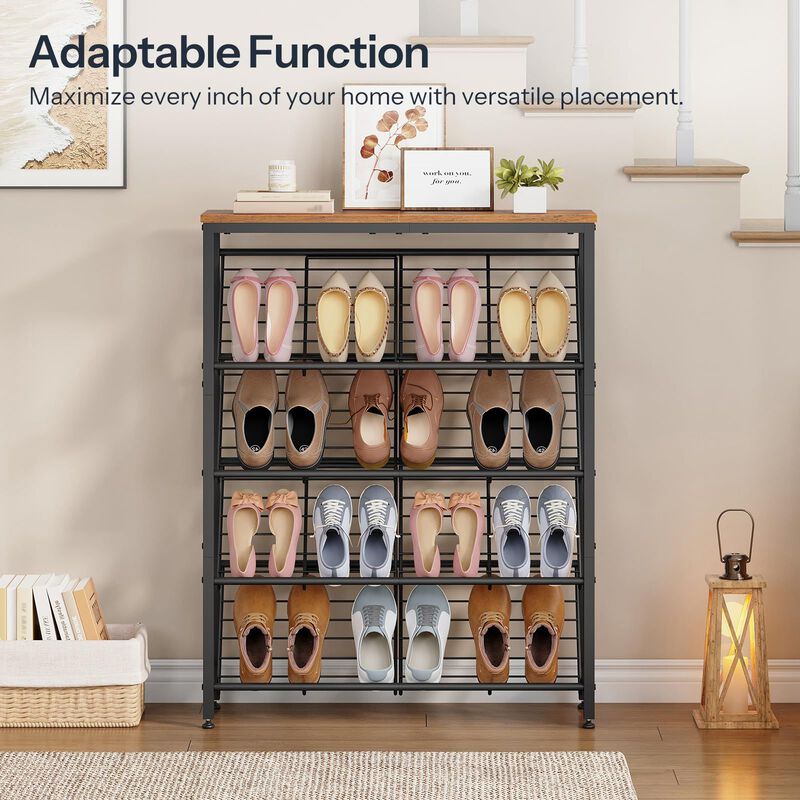 Adjustable 5-Tier Shoe Rack Holds 12-16 Pairs, Entryway Organizer image number 5