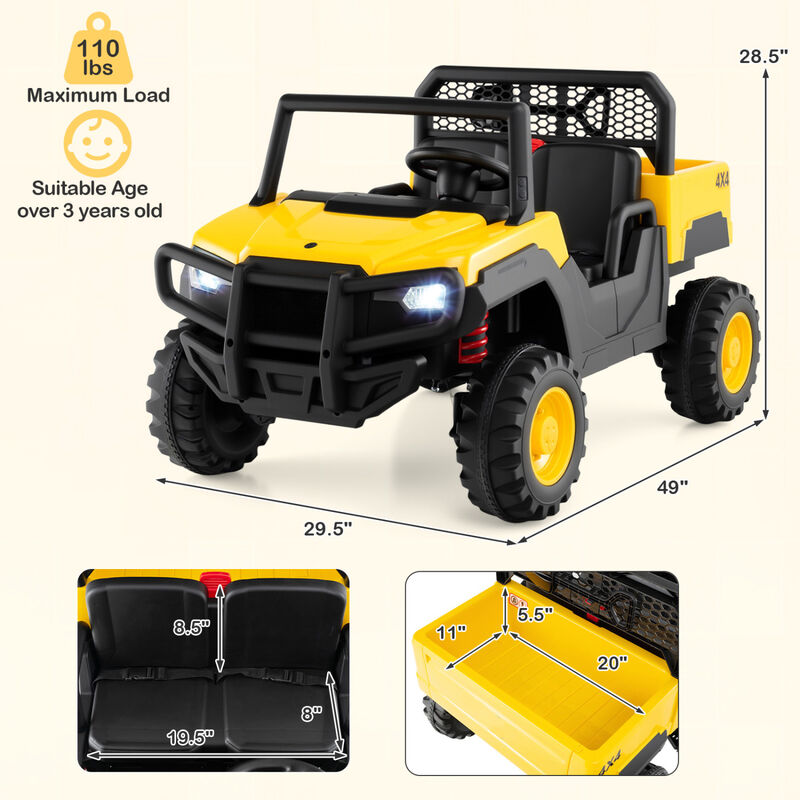 Kids 24V Electric Dump Truck Ride On Car with 2 Seats for Yard and Garden-Yellow image number 2