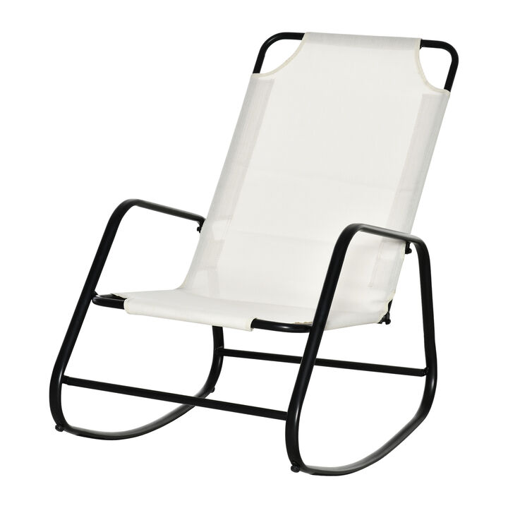 Outsunny Garden Rocking Chair, Outdoor Indoor Sling Fabric Rocker for Patio, Balcony, Porch, Cream White