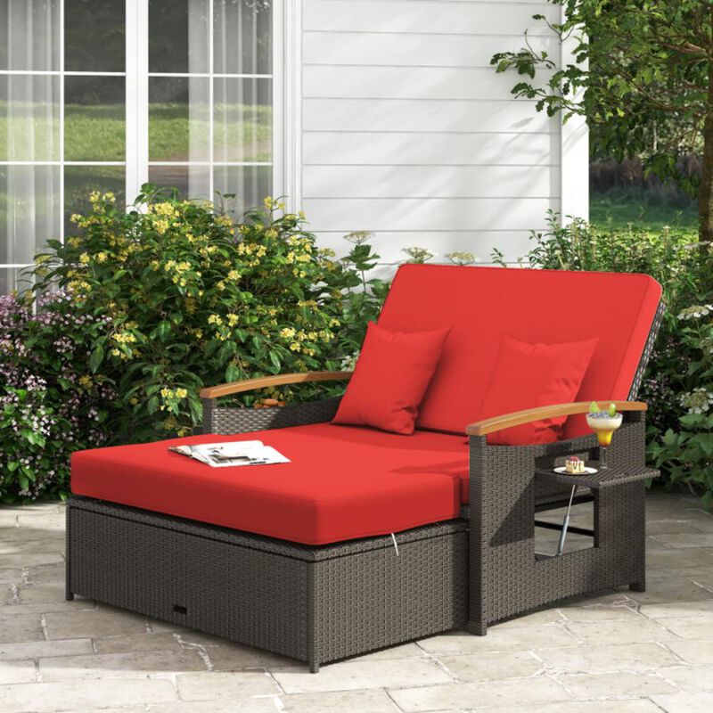 Hivvago Outdoor Wicker Daybed with Folding Panels and Storage Ottoman