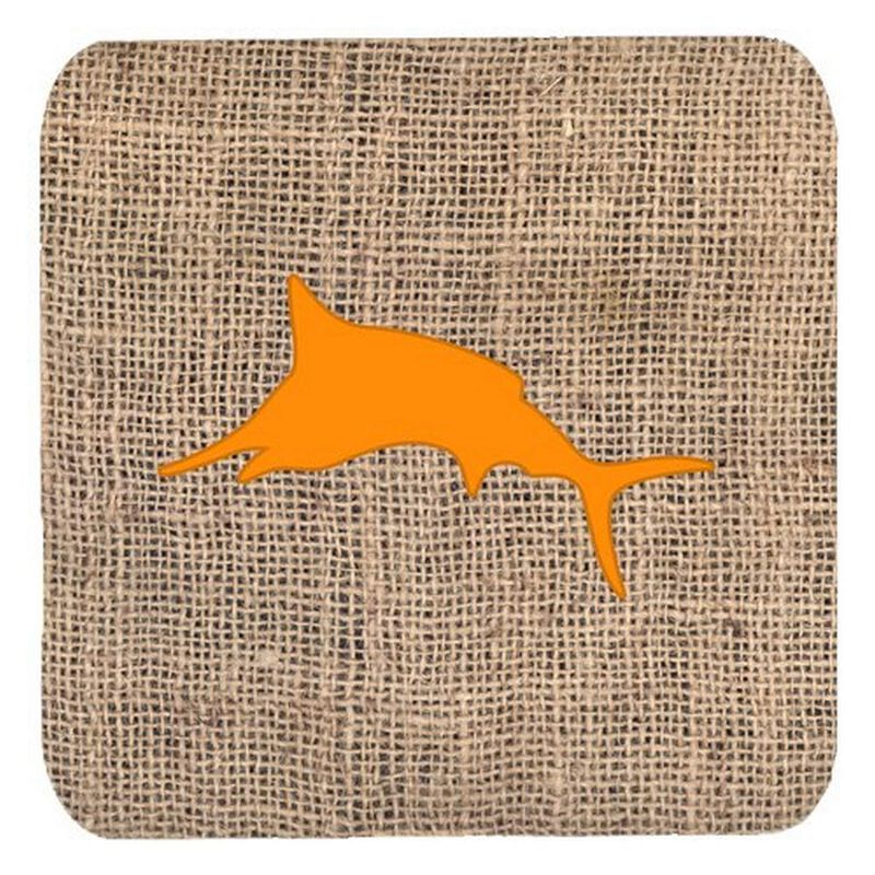 Caroline's Treasures BB1026-BL-OR-FC Fish-Marlin Burlap and Orange Foam Coasters (Set of 4), 3.5 H x 3.5 W, Multicolor
