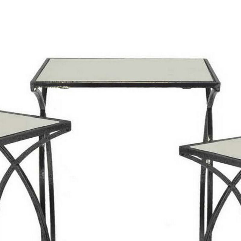 Rikki Plant Stand Table Set of 3, Curved Base, Modern Black Finished Metal - Benzara
